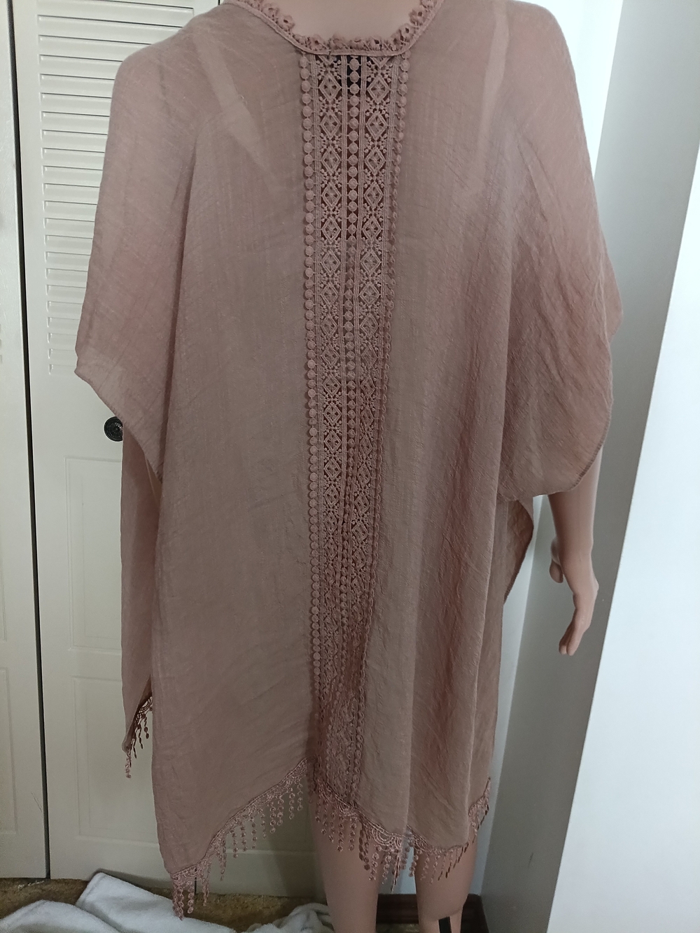 Steve Madden Blush Pink Crochet Trim Poncho